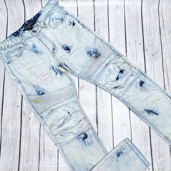 Men’s Balmain Splash Paint Moto Jeans Size 32x30 - Picture 1 of 9